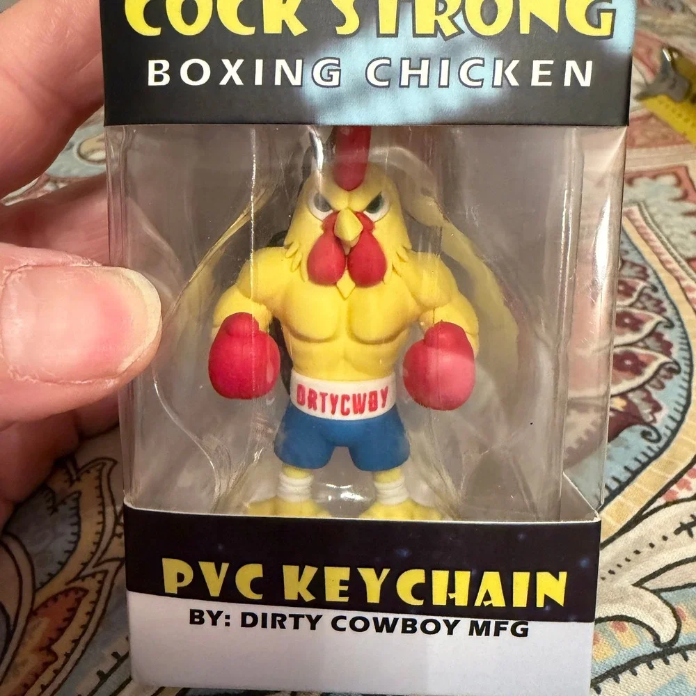 Dirty Cowboy Strong Boxing Chicken PVC Keychain Novelty Figure‎ NIB